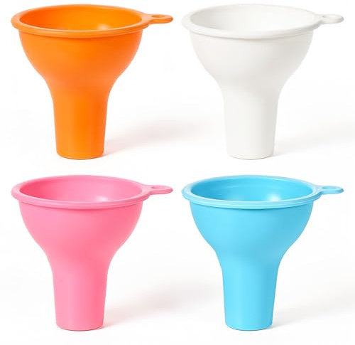 4 Pack Silicone Funnel, 3 Inch Wide Mouth Funnel for Kitchen Use Filling Bottles Flexible Kitchen Funnels for Home Restaurant Squeeze Bottles Jars Cans Water Liquid Oil or Powder Transfer