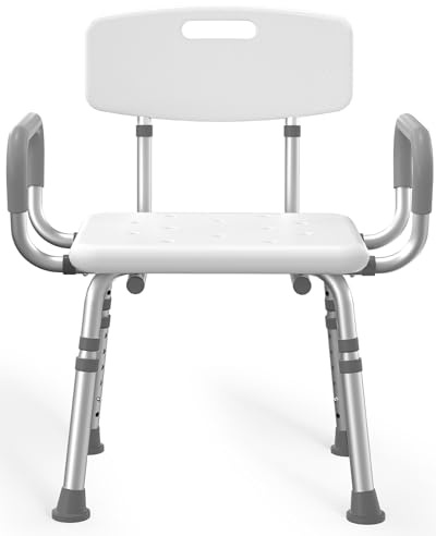 Sedia da doccia resistente con braccioli e schienale, capacità di 226,8 kg, sedile di sicurezza regolabile in altezza per anziani, disabili e disabili – ideale per vasca da bagno e doccia interna