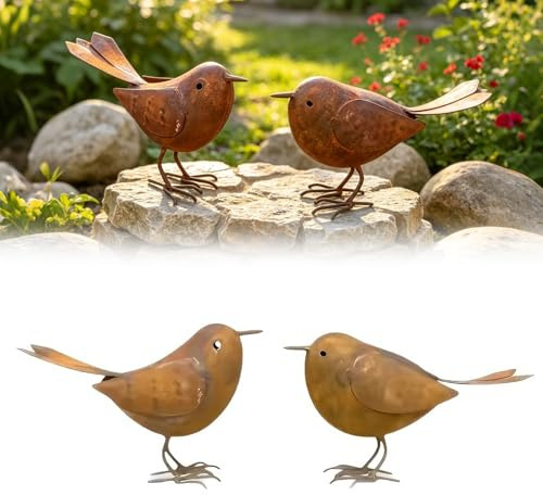 Lergas Gartendeko Vögel Gartenstecker, 2 Stück Rost Vogel Gartendeko für Draußen, Metall Vögel Rost Deko Gartenfiguren Gartenstecker, Blechstatuen Garten Deko Draußen für Hof, Garten Bauernhaus (A)