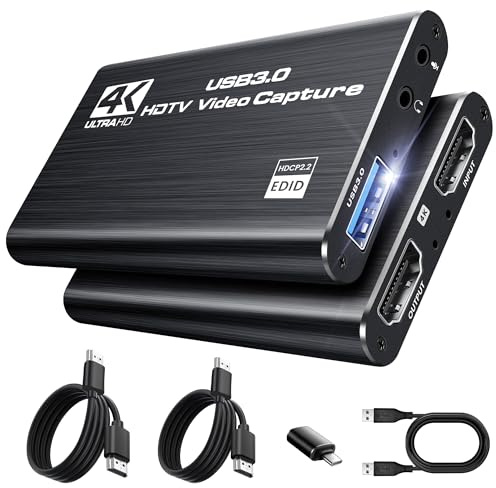 Video Capture Card, avedio links USB C/A HDMI Capture Card with 4K@30Hz Loop-Out, USB 3.0 1080P 60FPS Videospiel-Capture für Streaming, funktioniert für PS5/Switch/OBS/PC/Camera