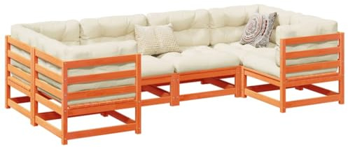 Ensemble de salon modulaire en pin 6 pièces avec coussins, bronze cireux, meubles de jardin pour terrasse coussins épais, 110 kg par place