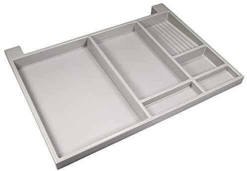 GedoTec Tablarauszug Schreibtisch Utensilien-Auszug Schubladen-Schiene Vollauszug - NINKA | 566 x 390 x 36 mm | Schreib-Tischauszug: weißgrau | Möbelbeschläge | 1 Paar - Auszüge für Unterbau-Montage