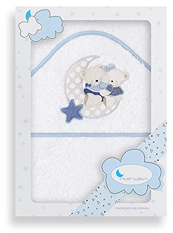Interbaby Cape du Bain 400 GSM bomull terry modell Osito Amoroso vit/blå 100 x 100 cm