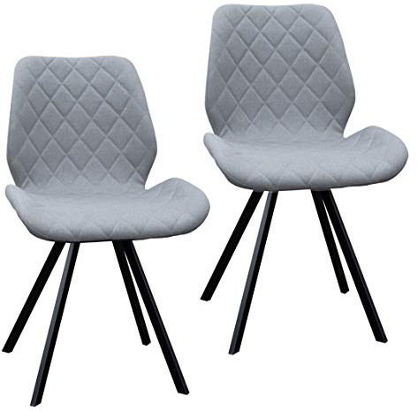 SVITA 2er Set Esszimmerstuhl Polsterstuhl, Hellgrau, Stoff, Metall-Beine | Küchen-Stuhl, Retro gesteppt, Grau Dunkelgrau Hellgrau verfügbar
