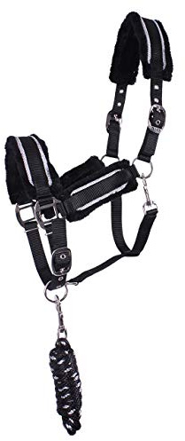 ARBO-INOX Halfterset Halfter-Set Halfter und Strick mit Polsterung 4 Farben (PONY, schwarz)