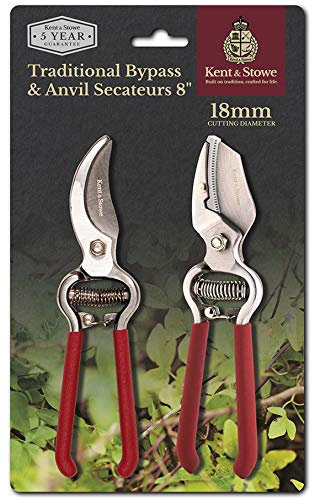 Kent & Stowe Traditional Bypass and Anvil Secateurs, Duel Pack