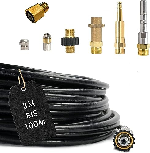M&M Smartek Rohrreinigungsschlauch 35m, 8-teilig mit Easy Lock | Enthält M22-, Bajonett-, KEW-, Quick-Connect- und Easy-Lock-Adapter sowie 2 Düsen; Anschluss vor Bestellung abgleichen.