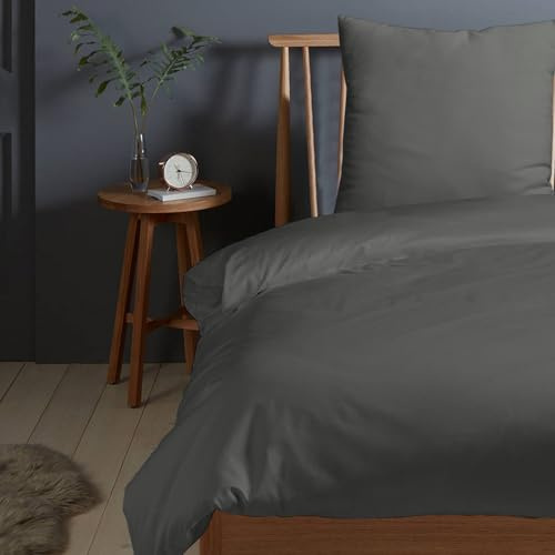 Pizuna Bettwäsche 135x200 + 80x80 Baumwolle Anthrazitgrau 400 Fadenzahl | 2-Teilig 100% Langstaple Baumwolle Bettbezug und Kissenbezug, Mako Satin Bettwäscheset 135x200 + 80x80 Mako Satin