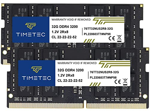 Timetec 64GB KIT(2x32GB) DDR4 3200 MHz PC4-25600 Non-ECC Ungepuffert 1,2 V CL22 2Rx8 Dual Rank 260 Pin SODIMM Kompatibel mit AMD und Intel Gaming Laptop Notebook PC Computer Speicher RAM