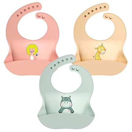 atopo 3 Pezzi Bavaglini in Silicone Impermeabile Bavaglino per l'alimentazione con Tasca Raccoglipappa Facile da pulire e Morbido Bavaglini per Bambino mangiare