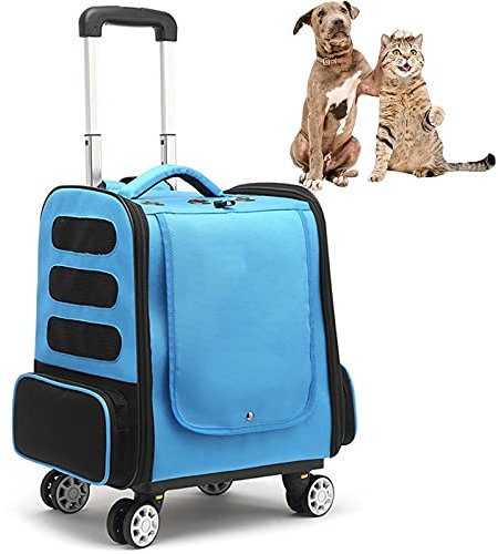 PJDDP Transporttasche Für Haustiere,Hunderucksack,Haustiere Tragetasche Kinderwagen Mit Rädern Abnehmbar Teleskopgriff, Transportbox Faltbarer Für Hunde Katzen Für Tiere 2In1 Rucksack Und Trolley