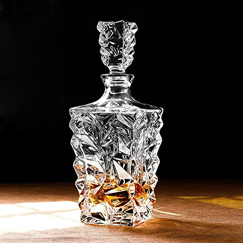 Decantador de vidrio con tapón geométrico hermético - Decantador de whisky para vino, bourbon, brandy, licor, jugo, agua, enjuague bucal. Vidrio italiano sin plomo (750ml/glaciar)