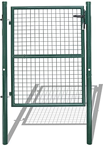 BMOT Gartentor, Gartentür Zauntor, Hoftor aus verzinktem Stahl mit Schloss, Türklinke und Schlüssel, robust und langlebig, 125 × 100 cm Grün