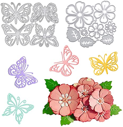 Bymivofun 12 Pezzi Fustelle di farfalla Fiore, Fustelle a Forma di Fiore Foglie, Stencil Fustellato 3D a Forma di Farfalla, per Decorazioni fai da te, Decorazione di Album, Biglietti di Auguri