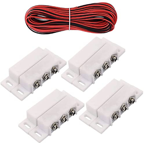 RUNCCI-YUN 5 V, 12 V, 24 V (NC-NO), Unterputz, Sicherheitsalarm, Tür/Fenster, Magnet-Sensor, Reed-Schalter, 300 cm Kabel, für Garagenalarm (weiß) (4 Stück)