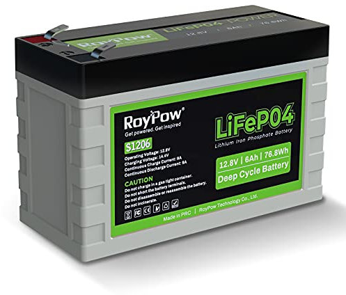 Roypow 12V 6Ah batería de Litio y fosfato de Hierro de Ciclo Profundo Recargable batería LiFePO4, 9 Amp tasa de Descarga para Power Wheel, Fish Finder