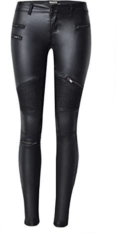Faringoto Women's Faux Leather Denim Pencil Pants Panel Multi-Zip Biker Plus Size