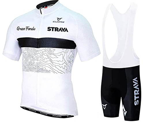 Herren Fahrradbekleidung Set Herren Radsport Trägerhose Männer Atmungsaktiv Kurzarmtrikot Herren Radsportanzüge Klassisches Radtrikot Race Fit mit 3D Gel Sitz für Outdoor-Fahrradfahren (7,XL)