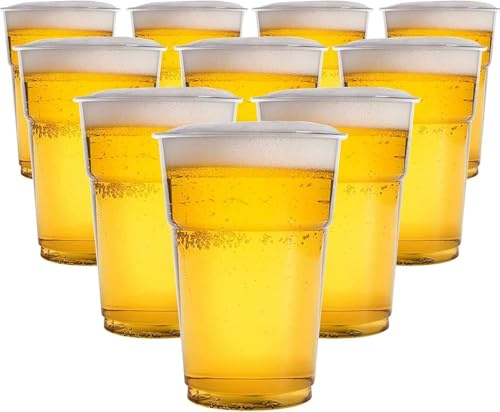 Zuvo Plastic Pint Glasses 284ml Reusable Cups, Half Pint, 50 Pack | BPA-free polypropylene, reusable or disposable, suitable for pubs, parties, BBQs and events, CE marked
