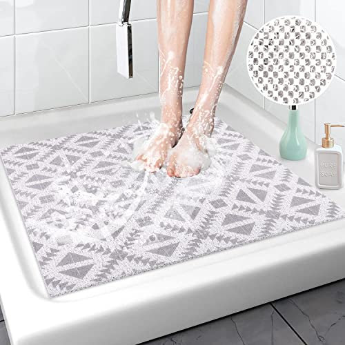 Lurowo Tapis de Douche Antidérapant, Tapis de Salle de Bain en Luffa avec Drainage, PVC texturé Tapis de Sol de Douche Séchage Rapide (B, 60 * 60cm)