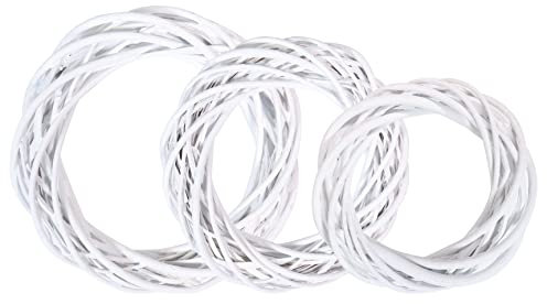 3Pcs Natural White Rattan Wreaths, Vine Branch Willow Wreath Spring Wreath for DIY Craft Front Door Decor,Wicker Wreath Ring for Easter Christmas Halloween Wedding Holiday Decoration(15/20/25cm)