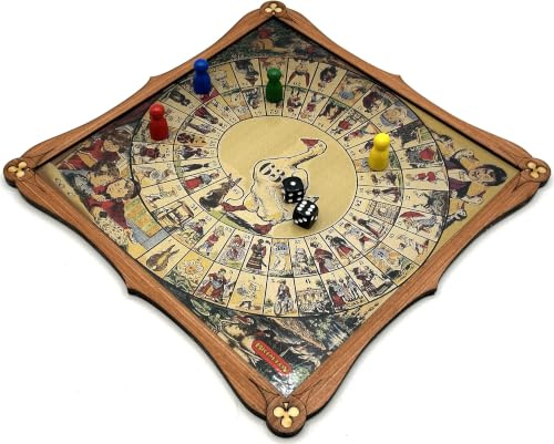 Brimtoy Traditional Game of Goose - Replica of Historical Family Wooden Dice Board Game - Handmade in the UK - 2-4 Players