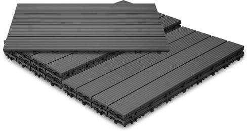 Jopassy 18 Stück WPC Terrassenfliesen, 30x60 cm Balkon Bodenfliese, Gartenfliesen mit Klick-System, Terrassendielen Balkonfliesen Klickfliesen, 3m² Anthrazit