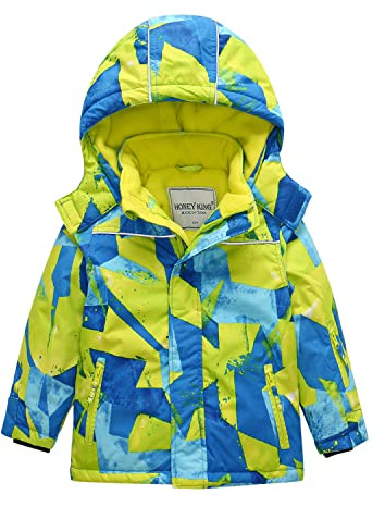 Jungen Wasserdichte Skijacke mit Kapuze Winddichte Fleece Schneejacke Kinder Outdoor Bergsteigen Trekking Regenjacke Ski Winterjacke Schnee Snowboard Wintersport Softshell Warm Mäntel Gelb Blau 134