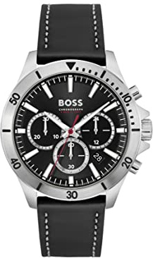 BOSS Mäns Collection Troper Chronograph Quartz klocka med läderrem eller rostfritt stål, svart, Talla única, rem