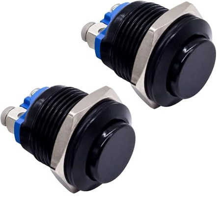 HISports 16MM Momentan Druckschalter 250V AC 5A 12V 36V DC 2A 1NO SPST Aluminiumlegierung Wasserdicht Momentanen Taster Druckknopfschalter für Auto KFZ RV LKW Wohnmobil Boot Taste Schalter 2 Stück