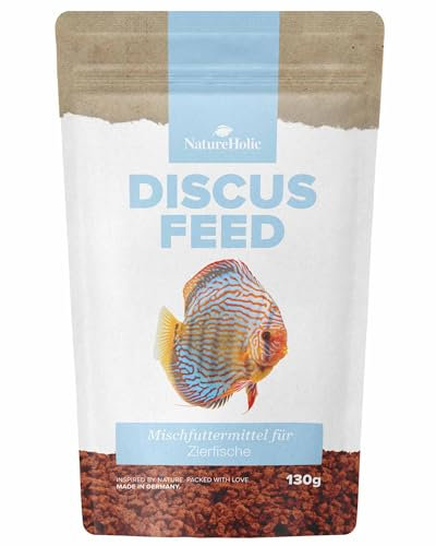 NatureHolic Discusfeed - Hauptfutter für Diskusfische - Speziell für Diskus - Garantiert ohne Rinderherz - Mit Omega-3 Fettsäuren - für schöne Farben - 130g