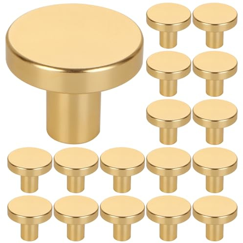 MIVIDE 20 st. Skåpknappar guld, Ø 25 mm skåphandtag guld rund, möbelknoppar guld vintage för garderob, byrå, lådor