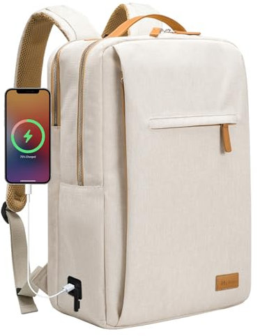 Hp hope Laptop Rucksack Business Rucksack Damen, Rucksäcke Herren 15,6 Zoll Laptop, 22L Handgepäck Reisetasche mit USB-Anschluss, Wasserdicht Backpack Uni Reisen Arbeit Flugzeug, Beige