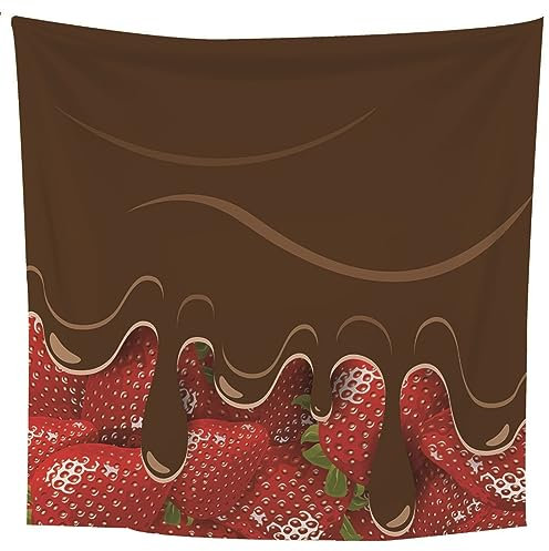 Lieson Tenture Murale, Tapisseries Murales Sauce Aux Fraises et Au Chocolat Marron Rouge Tapisserie Couverture Murale Mur Art pour Salon Chambre Décor, 260x240CM