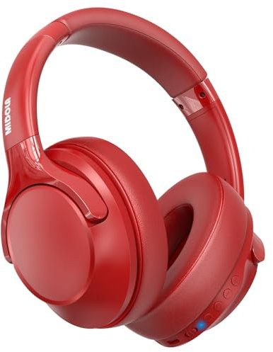 MIDOLA Casque Bluetooth supra-auriculaire 68 heures de lecture 6 EQ sans fil avec microphone, HiFi, stéréo, pliable, léger, basses profondes, pour voyage, maison, bureau, téléphone portable, rouge