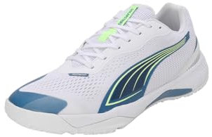 PUMA Unisex Solarstrike III Indoor Court Shoe, White-Blue Horizon, 42.5 EU