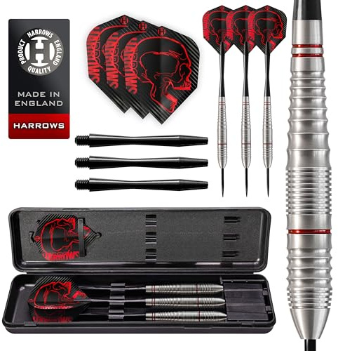 Harrows Rage Tungsten Style Darts | Steelarts-set med bärväska | 21 g, 22 g, 23 g & 24 g | Innehåller speedline-skaft och 100 mikron-rage-flygningar (21 g)
