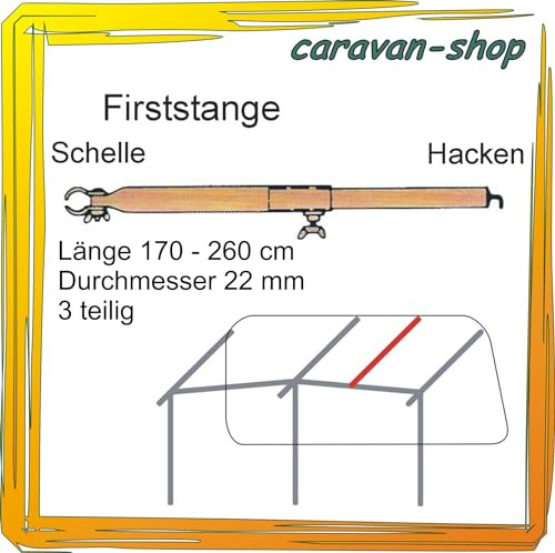 Dachhakenstange 22 mm 170-260 cm Firststange Dachstange Zelt-Stange Zeltgestänge Zeltstangen Vorzelt Wohnwagen Caravan