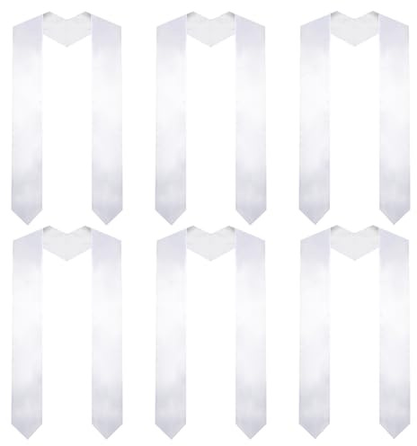 Gvhntk 6 Pieces 70 Inch Unisex Graduation Stole Plain Graduation Sash Stoles Honor Satin Stole for Adult Students Men Women