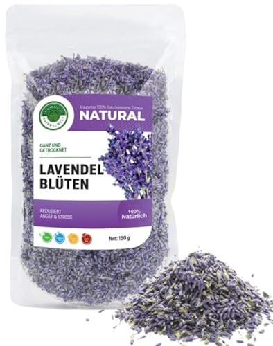 Natural Welt Premium Lavendelblüten 150g getrocknet ohne Zusätze I Duftintensiv Ernte 2023 I Sonnen getrockneter Lavendelblüten zum Füllen von Duftkissen, Duftsäckchen, Lavendelsäckchen (150)