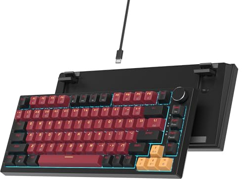 Ussixchare 75% Gasket Mount Mechanical Keyboard - Wired, Custom Hot Swappable, RGB Backlit TKL Keyboard for PC & Laptop Gamers (Red Samurai)
