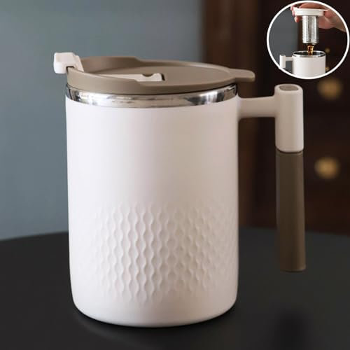 Xfeyaqlo Taza Te 450ml Termo acero Inoxidable Vaso Termico Cafe, Acero Inoxidable 304, Plástico PP Taza Infusiones con Tapa y Filtro para Beber a Diario, Té o Café (Beige)