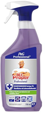 Mr. Proper Professional Desinfizierender Reiniger für Oberflächen mit Lebensmittelkontakt, 4.5L (6 x 750ml), professionelle Formel für den Einsatz in Großküchen, Büros, Kliniken und Krankenhäusern