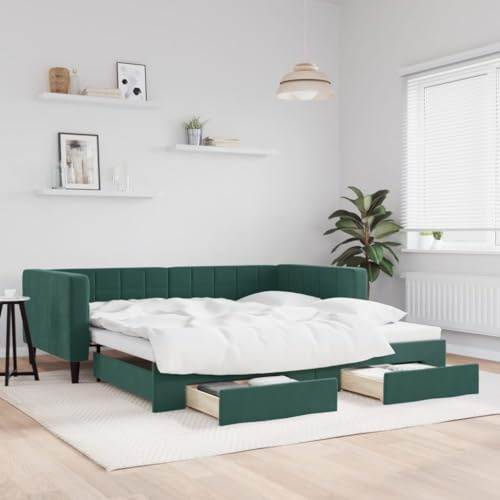CKioict Palettenbett Modernes Bettgestell Jugendbett Tagesbett Ausziehbar mit Schubladen Dunkelgrün 100x200 cm SamtGeeignet für Gästezimmer, B&Bs, Schlafzimmer