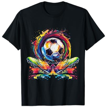 Fußball Geschenke & Geschenkidee für Fußballer Maglietta Calcio Bambini Ragazzi T-shirt Calciatore Sportivo Maglione Manica Corta Unisex Bambini Ragazzi Small Black Multicolore