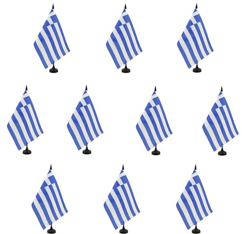 AZ FLAG Lot de 10 Drapeaux de Table Grèce 21x14 cm Socle Plastique