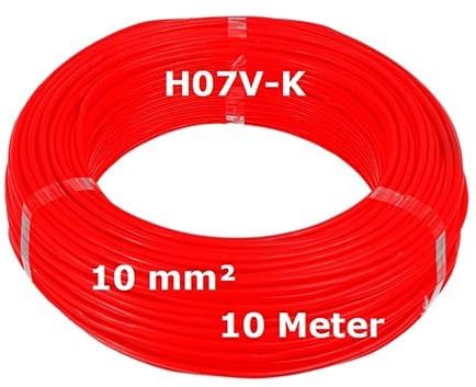 H07V-K Verdrahtungsleitung 10mm² Rot - 10 Meter - feindrähtig Litze Kabel Leitung 10mm² 10mm2