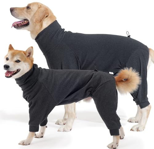 Hjyokuso Hundemantel Winter, Warmer Fleece Hundepullover mit Beinen, Weiche Vierbeinige Hundejacke für Kleine & Mittelgroße Hunde, Hundebademantel Fleece Hunde Pyjama Bekleidung Dunkelgrau XL
