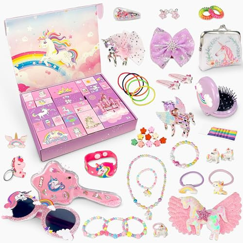 LINAYE Mädchen-Adventskalender Einhorn 2025, 24 Tage Weihnachtskalender für Mädchen ab 3 Jahre,Weihnachts Countdown Kalender Einhorn Advent Calendar Geschenk für Kinder