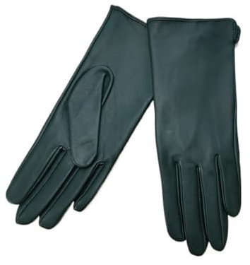 WENH Guanti in pelle Touch screen da donna in pelle di pecora sfoderato Guanti da guida e da guida in tinta unita alla moda sottili(Dark green,7.5)